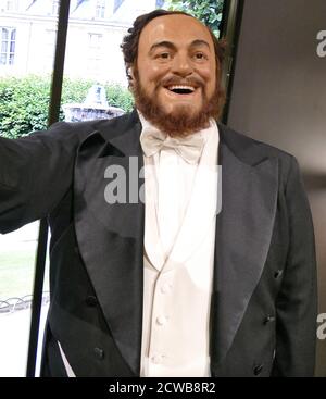 Waxwork statue of Luciano Pavarotti (1935 - 2007), Italian operatic tenor who also crossed over into popular music, eventually becoming one of the most commercially successful tenors of all time Stock Photo