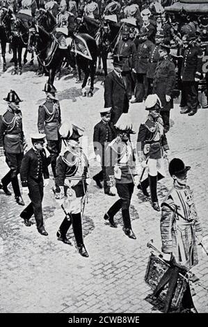 Photograph of King George V walking behind the coffin of his father King Edward VII Stock Photo