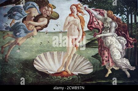 Painting titled 'The Birth of Venus' by Sandro Botticelli. Alessandro di Mariano di Vanni Filipepi (1445-1510) an Italian painter of the Early Renaissance Stock Photo
