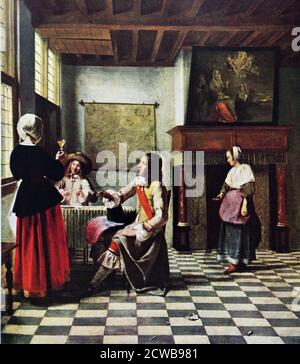 Painting titled 'A Dutch Courtyard' by Pieter de Hooch. Pieter de Hooch (1629-1684) a Dutch Golden Age painter Stock Photo