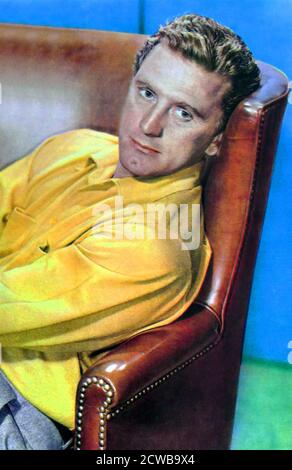 Kirk Douglas relaxing off-screen 1955. Kirk Douglas (born Issur Danielovitch Demsky; December 9, 1916 - February 5, 2020) was an American actor, producer, director, and author. Stock Photo