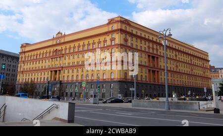 Lubyanka is the name for the headquarters of the FSB and affiliated prison on Lubyanka Square in Meshchansky District of Moscow, Russia. It is a large Neo-Baroque building with a facade of yellow brick designed by Alexander V. Ivanov in 1897 and augmented by Aleksey Shchusev from 1940 to 1947. It was previously the national headquarters of the KGB; Soviet hammers and sickles can still be seen on the building's facade. Stock Photo