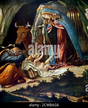 (detail) The Mystical Nativity is a painting dated c. 1500-1501 by the Italian Renaissance master Sandro Botticelli, in the National Gallery in London Stock Photo