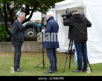 Ian Paisley Jr, gives a media interview after returning to parliament after the prorogation was annulled by the Supreme Court. 25th September 2019. Ian Paisley Jr (born 1966) , politician from Northern Ireland. He has served as the Member of Parliament (MP) for North Antrim since the 2010 general election. Paisley, who is a member of the Democratic Unionist Party (DUP), is the son of the DUP's founder Ian Paisley. Stock Photo