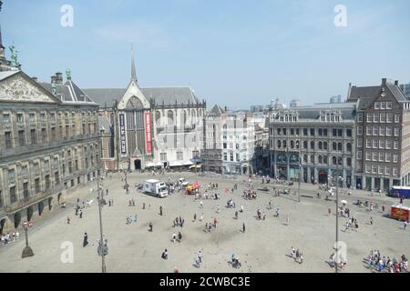 Royal Palace and Nieuwe Kerk in Dam Square, Amsterdam; Netherlands. Stock Photo