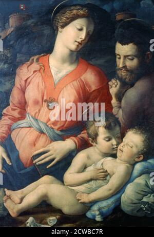 Painting by Agnolo Bronzino titled 'The Panciatichi Holy Family', 1530-1532. Part of the collection of the Galleria degli Uffizi, Florence, Italy. Stock Photo