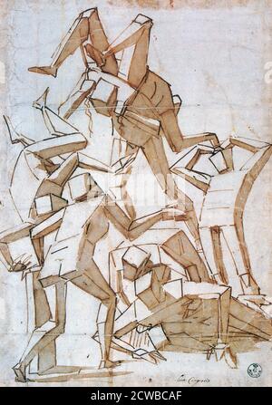 A caricature by Italian artist Luca Cambiaso titled 'Fighting Figures', 1527-1585. Stock Photo