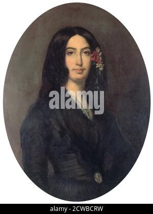 George Sand', French novelist and early feminist, c1845. Portrait by French artist Auguste Charpentier of Amandine Aurore Lucie Dupin whose pen-name was George Sand (1804-1876). It was discovered in the collection of the Musee George Sand, France. Stock Photo