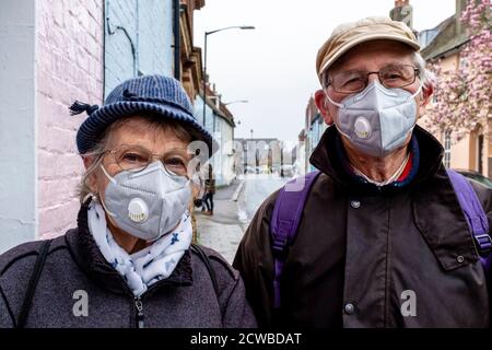 A Senior Couple Wearing Face Masks During The Corona Virus Pandemic, Lewes, East Sussex, UK.