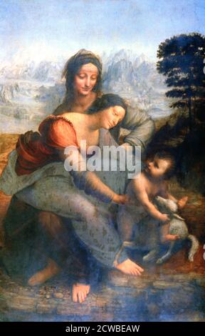 Virgin and Child with St Anne', 1502-1516 Artist: Leonardo da Vinci. St Anne, the mother of the Virgin Mary, is not mentioned in the New Testament. Stock Photo
