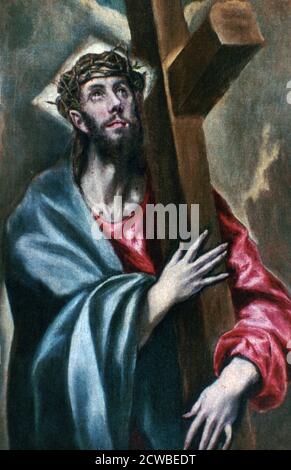 Christ Clasping the Cross', 1600-1610. Artist: El Greco. El Greco(1541-1614) was a Greek painter, sculptor and architect of the Spanish Renaissance. Stock Photo