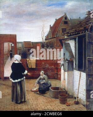 A Woman and a Maid in a Courtyard', c1660-1661. Artist: Pieter de Hooch. Pieter de Hooch (1629-1684) was a Dutch Golden Age painter famous for his genre works of quiet domestic scenes. Stock Photo
