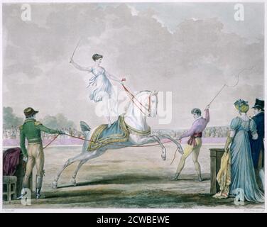 Exercises of the Circus Horse', c1818-1836. Artist: Carle Vernet. Antoine Charles Horace Vernet (1758-1836) was a French painter born in Bordeaux. Showing talent from a young age, Vernets equestrian artworks were popular, he continued painting up until the French Revolution. Stock Photo