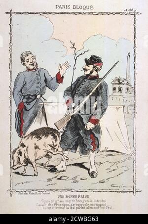 Une Bonne Prise', 1870-1871. Cartoon depicting a scene during the Prussian Siege of Paris in the Franco-Prussian War (1870-1871). After the disastrous defeat of the French at Sedan and the capture of Napoleon III, the Prussians surrounded Paris on 9 September 1870. The city held out despite famine and great hardship until 28 January 1871. From a series entitled Paris Bloque. From a private collection. Stock Photo