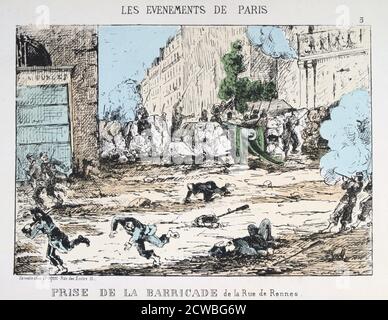Fall of the Paris Commune, 1871. Government troops storming the Communards' barricade in the Rue de Rennes. From Les Evenements de Paris. From a private collection. Stock Photo