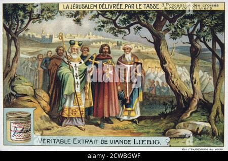 La Jerusalem deliveree par le Tasse, Procession of crosses to Mount Olive. 19th Century. Colour Lithograph. Private collection. Stock Photo