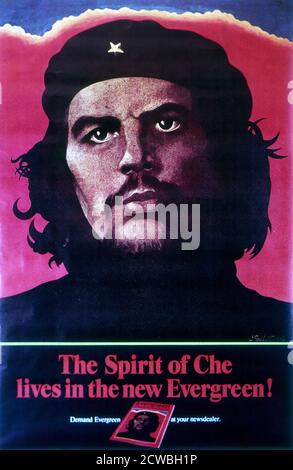 Poster depicting the south american revolutionary, Che Guevara. Ernesto 'Che' Guevara (1928 - 1967) was an Argentine Marxist revolutionary, physician, author, guerrilla leader, diplomat, and military theorist. A major figure of the Cuban Revolution, his stylized visage has become a ubiquitous countercultural symbol of rebellion and global insignia in popular culture. Stock Photo