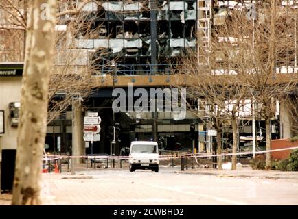 The aftermath of the London Docklands bombing of 9 February 1996, after ...