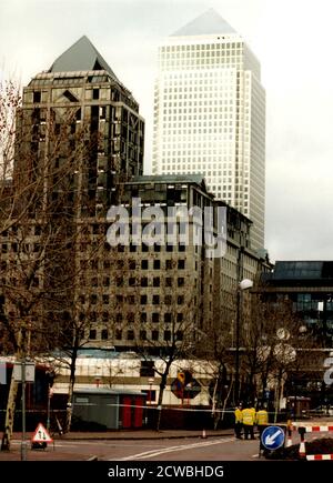 The aftermath of the London Docklands bombing of 9 February 1996, after ...