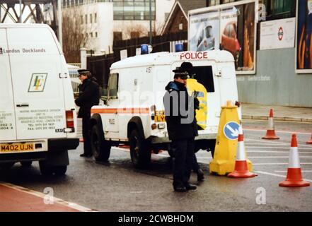 The aftermath of the London Docklands bombing of 9 February 1996, after ...