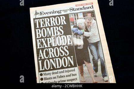 The Evening Standard newspaper reporting on the 7/7 attacks in London Stock Photo