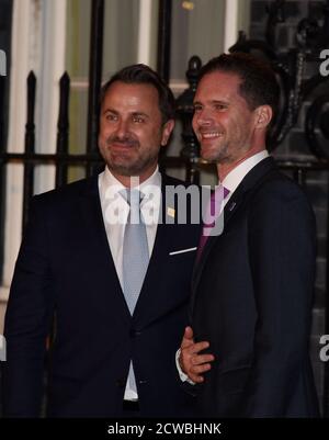 Photograph of Xavier Bettel, with his husband Gauthier Destenay, attending the NATO Summit, London, December 2019 Stock Photo