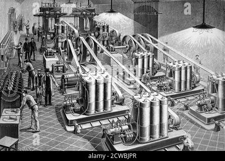 Engraving depicting Edison generators installed at the Paris Opera House Stock Photo