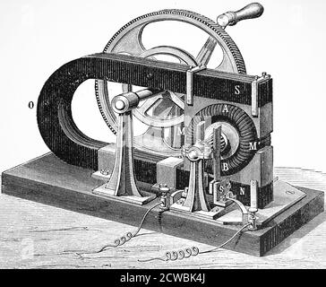 Engraving depicting Zenobe Gramme's generator used for electric light ...