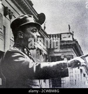 Black and white photo of Engelbert Dollfuss (1892-1934), Chancellor of Austria until his assassination, giving a speech in the Austrian capital. Stock Photo