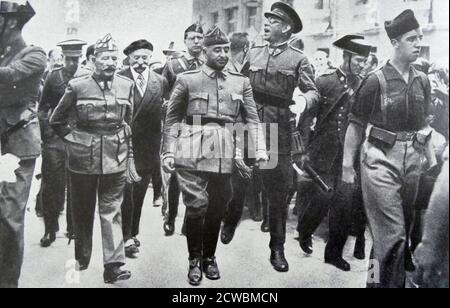 Black and white photograph from the Spanish Civil War (1936-1939); General Francisco Franco (1882-1975) enters Burgos. Stock Photo