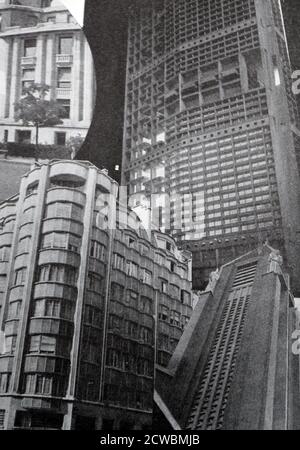 Black and white photograph pertaining to pre-WWII architecture; modern buildings in Paris Stock Photo