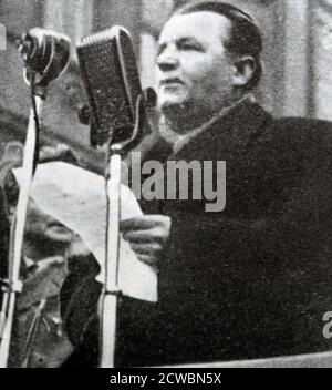 Black and white photograph of Communist leaders: Klement Gottwald (1896-1953) speaking in Czechoslovakia Stock Photo