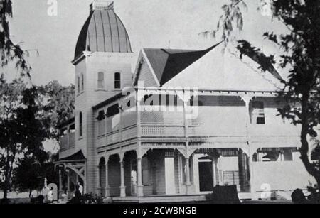 The Royal Palace of the Kingdom of Tonga is located in the northwest of the capital, Nuku?alofa, close to the Pacific Ocean. The wooden Palace, which was built in 1867, is the official residence of the King of Tonga. Stock Photo