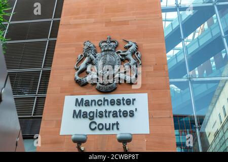 Detail of Manchester Crown Court building at Crown Square in Manchester. Stock Photo