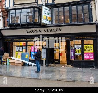 Exeter, United Kingdom - August 19 2020:  The frontage of Laura Ashley shop now closed in High Street Stock Photo