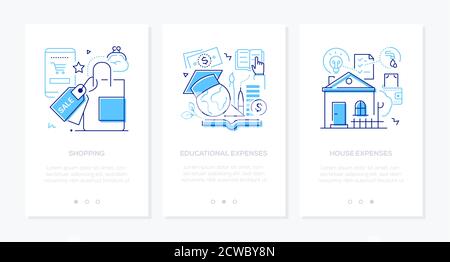 Budget categories - line design style web banners Stock Vector