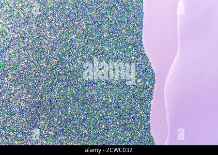 Glitter texture white glittering shiny background and torn paper. Glitter christmas. Stock Photo