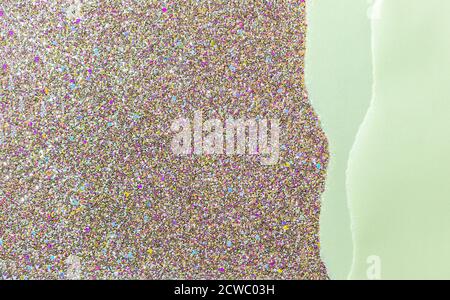 Glitter texture white glittering shiny background and torn paper. Glitter christmas. Stock Photo