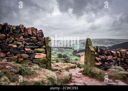 Peak District National Park: Winter landscape, cold and isolated. The Roaches, Derbyshire UK. Stock Photo