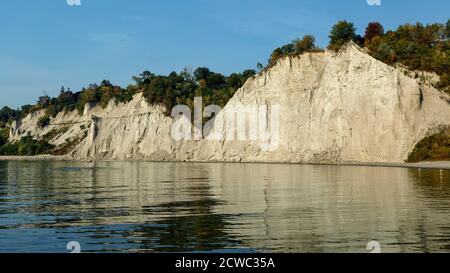 Scarborough Bluffs is a 300 foot high escarpment on the shoreline of Lake Ontario in Toronto Ontario Canada. Stock Photo