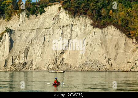 Scarborough Bluffs is a 300 foot high escarpment on the shoreline of Lake Ontario in Toronto Ontario Canada. Stock Photo