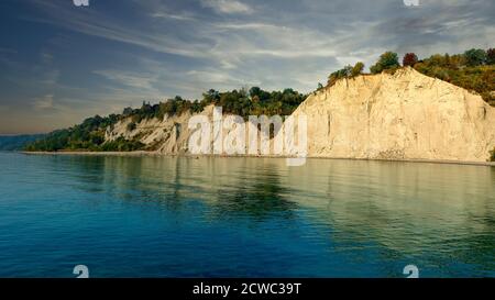 Scarborough Bluffs is a 300 foot high escarpment on the shoreline of Lake Ontario in Toronto Ontario Canada. Stock Photo