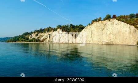 Scarborough Bluffs is a 300 foot high escarpment on the shoreline of Lake Ontario in Toronto Ontario Canada. Stock Photo