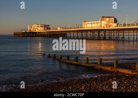 England, West Sussex, Worthing, Worthing Beach and Pier Stock Photo
