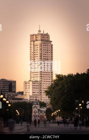 España Building, one of the tallest and most iconic skyscraper of Madrid; Spain. Stock Photo