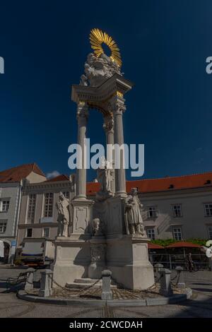 Old historic square and houses in Krems an der Donau in summer sunny Austia Stock Photo