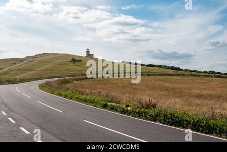 Belle Tout lighthouse, South Downs, England. The landmark lighthouse on the cliffs of Beachy Head near Eastbourne, East Sussex. Stock Photo