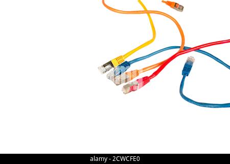 Connect Lan cable isolated on white background. Multi-colored Stock Photo