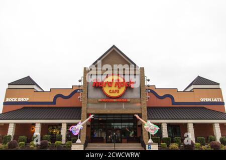 Exterior of the Hard Rock Cafe in Pigeon Forge. The Hard Rock is a nationwide chain with locations in popular tourist destinations across America. Stock Photo