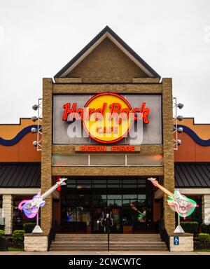 Exterior of the Hard Rock Cafe in Pigeon Forge. The Hard Rock is a nationwide chain with locations in popular tourist destinations across America. Stock Photo